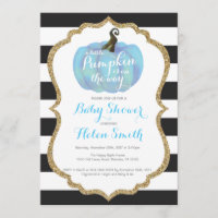 Baby Shower Blue Black and Gold Pumpkin Boy