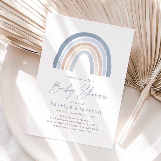 Invitación Baby Shower Blue Boho Rainbow Boy (Subido por el creador)