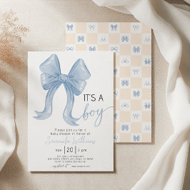 Invitación Baby Shower Blue Bow Boy