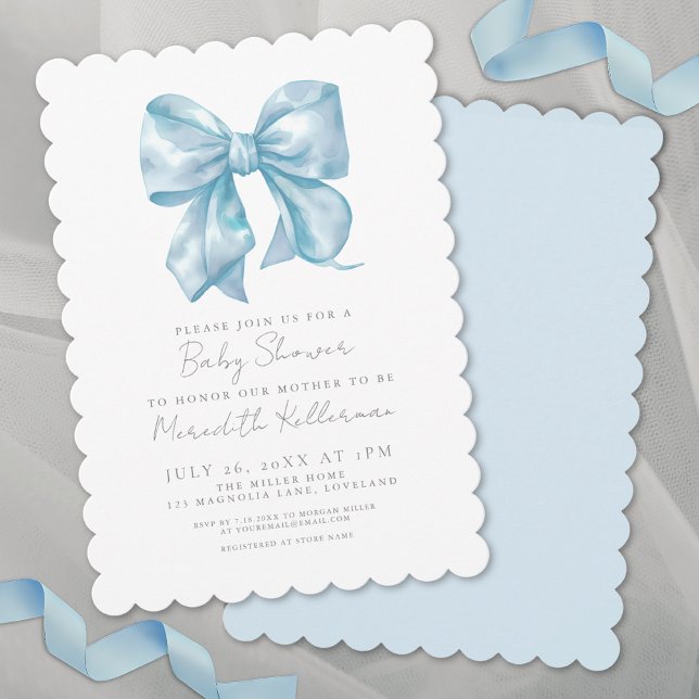 Invitación Baby Shower Blue Bow Boy (Blue Bow Boy Baby Shower Invitation)