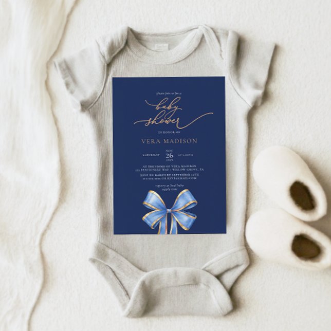 Invitación Baby Shower Blue Bow de color azul (Subido por el creador)