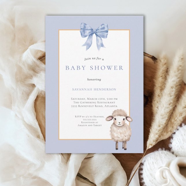 Invitación Baby Shower Blue Bow Lamb (Subido por el creador)