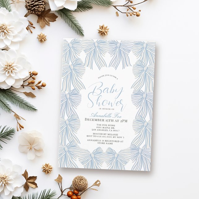 Invitación Baby Shower Blue Bow/Ribbon Coquette Boy (Subido por el creador)