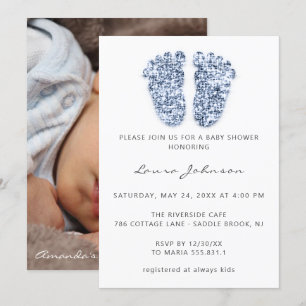 Invitación Baby Shower Blue Boy Purpurina foto blanca