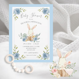 Invitación Baby Shower Blue Bunny Rabbit Boy