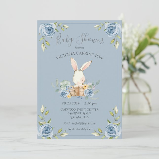 Invitación Baby Shower Blue Bunny Rabbit Boy (Anverso de pie)
