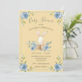 Invitación Baby Shower Blue Bunny Rabbit Yellow Boy