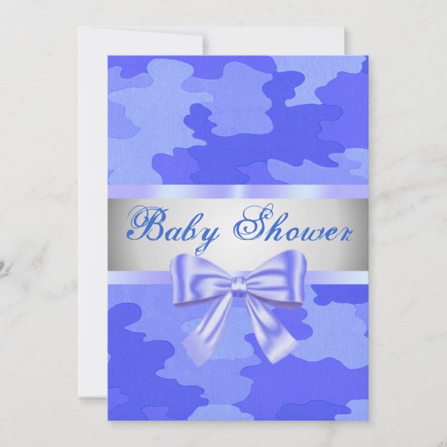 Invitación Baby Shower Blue Camouflage Blue Bow (Anverso)