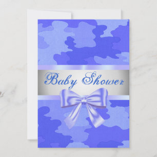 Invitación Baby Shower Blue Camouflage Blue Bow