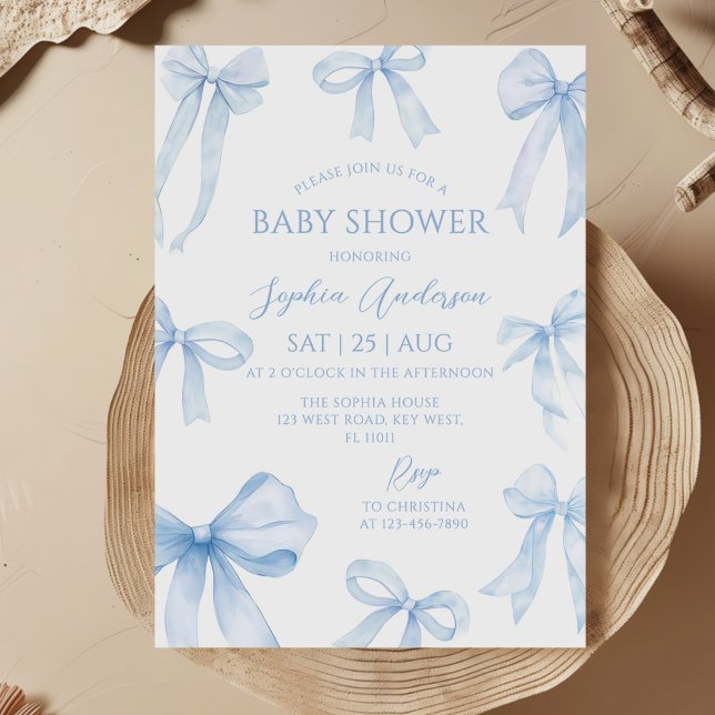 Invitación Baby Shower Blue Coquette Bow (Subido por el creador)