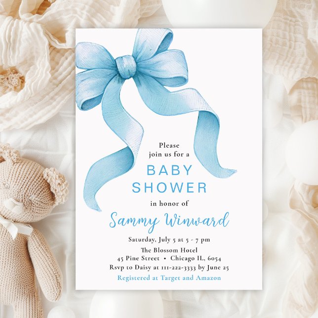 Invitación Baby Shower Blue Coquette Bow (Subido por el creador)