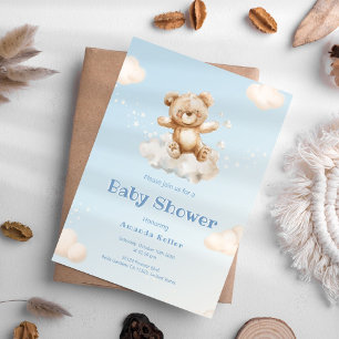 Invitación Baby Shower Blue Cute Baby Bear