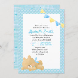 Invitación Baby Shower Blue Cute Teddy Bear Boy