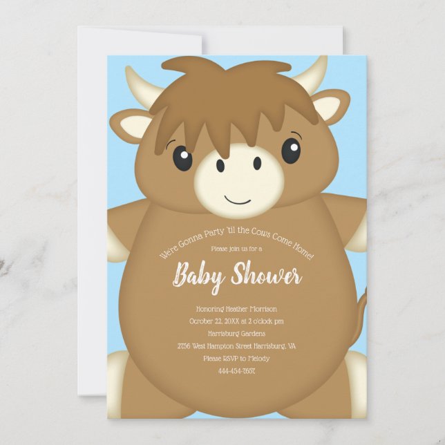 Invitación Baby Shower Blue de vaca Highland de Escocia (Anverso)