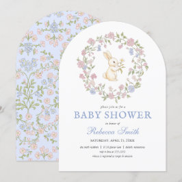 Invitación Baby Shower Blue Delicate Vintage Floral Bunny
