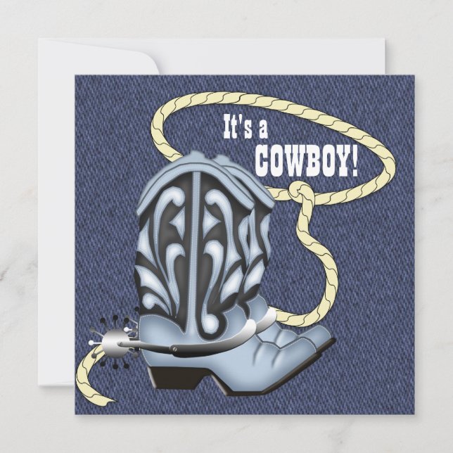 Invitación Baby Shower Blue Denim Cowboy (Anverso)