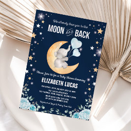 Invitación Baby Shower Blue Elephant Balloon Moon & Back Boy