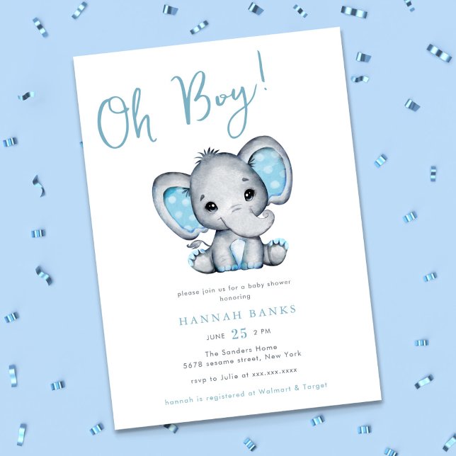 Invitación Baby Shower Blue Elephant Boy (blue elephant baby shower
)