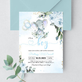 Invitación Baby Shower Blue Elephant Boy