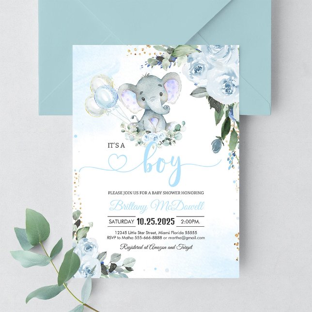 Invitación Baby Shower Blue Elephant Boy (Subido por el creador)