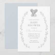 Baby Shower Blue Elephant Greenery Boy