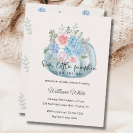 Invitación Baby Shower Blue Flower Pumpkin Halloween Fall