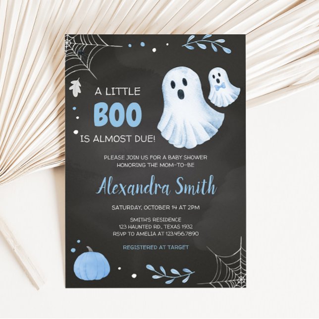 Invitación Baby Shower Blue Ghost Halloween (Boy Blue Ghost Baby Shower Invitation)