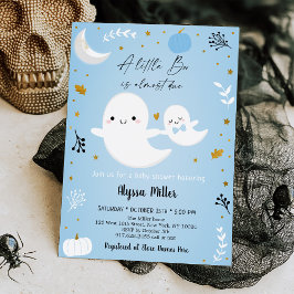 Invitación Baby Shower Blue Ghost Little Boo Halloween