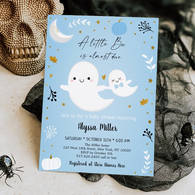 Invitación Baby Shower Blue Ghost Little Boo Halloween (Subido por el creador)
