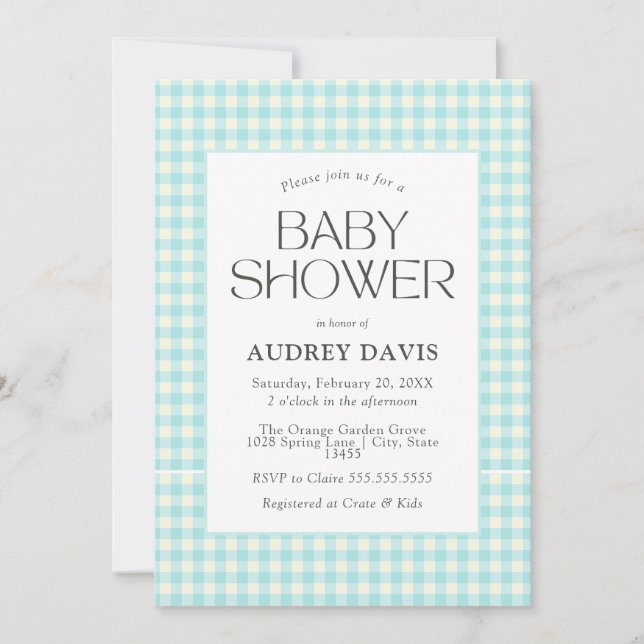 Invitación Baby Shower Blue Gingham Boy (Anverso)