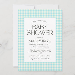 Invitación Baby Shower Blue Gingham Boy