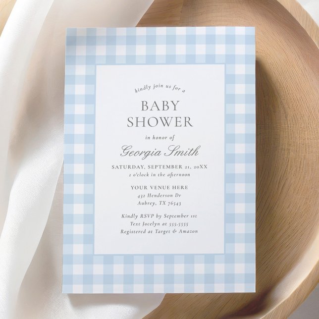 Invitación Baby Shower Blue Gingham Boy (Subido por el creador)