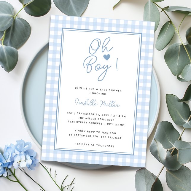 Invitación Baby Shower Blue Gingham Boy (Subido por el creador)