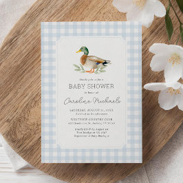 Invitación Baby Shower Blue Gingham Mallard Duck