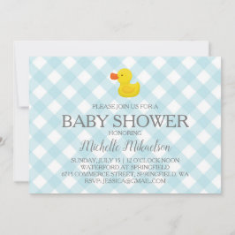 Invitación Baby Shower Blue Gingham Rubber Duckie