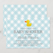 Baby Shower Blue Gingham Rubber Duckie