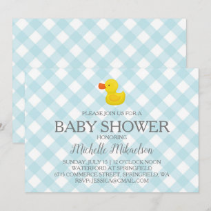 Invitación Baby Shower Blue Gingham Rubber Duckie