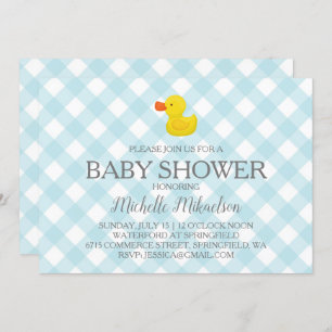 Invitación Baby Shower Blue Gingham Rubber Duckie