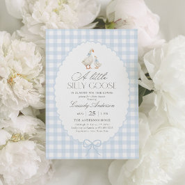 Invitación Baby Shower Blue Gingham Silly Goose