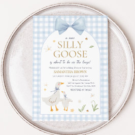Invitación Baby Shower Blue Gingham Silly Goose