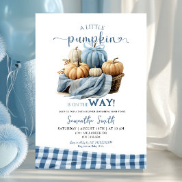 Invitación Baby Shower Blue Gingham Sweet Pumpkin