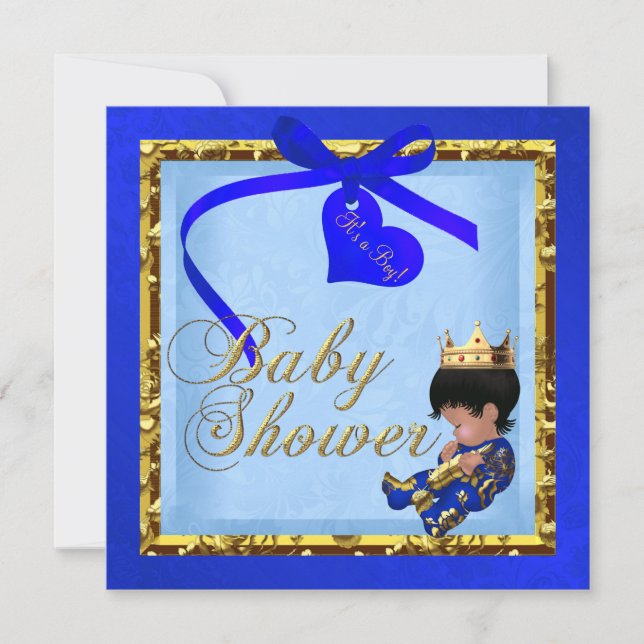 Invitación Baby Shower Blue Gold Boy Prince (Anverso)