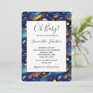 Invitación Baby Shower Blue Gold Starry Sky