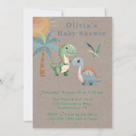 Invitación Baby Shower Blue Green Dinosaur Boy