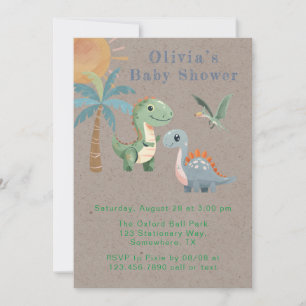 Invitación Baby Shower Blue Green Dinosaur Boy