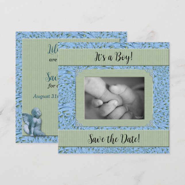 Invitación Baby Shower Blue Green Paisley Boy (Anverso / Reverso)