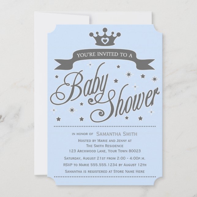 Invitación Baby Shower Blue & Grey Little Prince (Anverso)