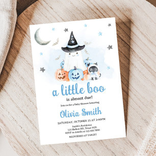Invitación Baby Shower Blue Halloween Little Boo