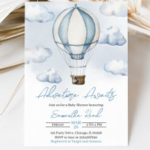 Baby Shower Blue Hot Air Balloon