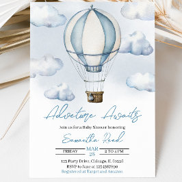 Invitación Baby Shower Blue Hot Air Balloon